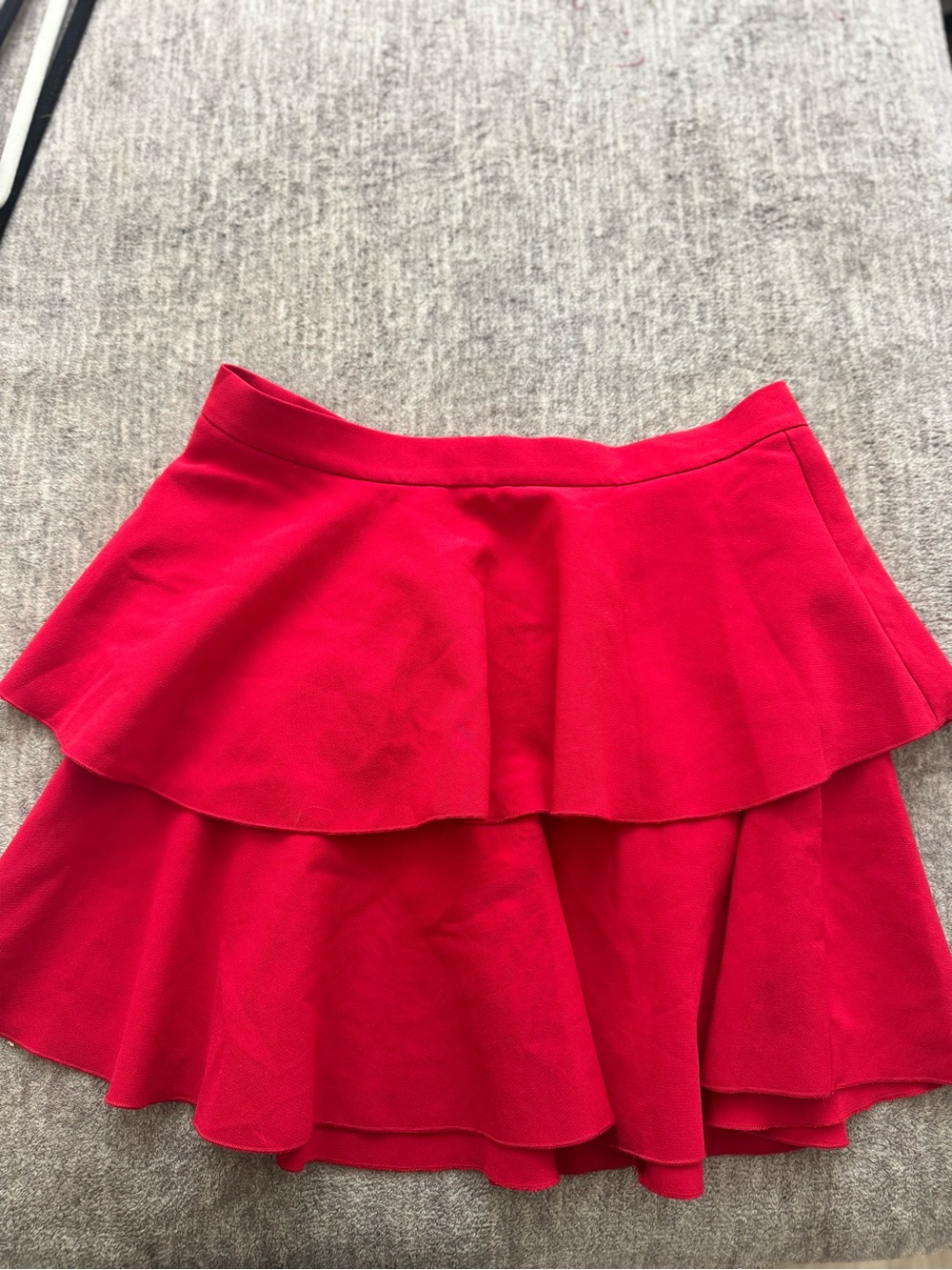 Zara Bright Red Tiered Skater Skirt